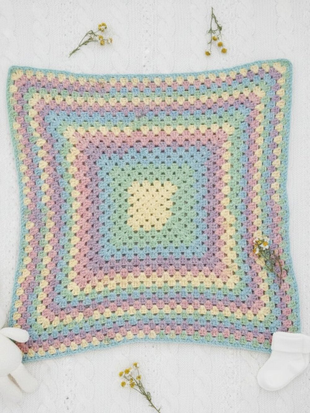 Pastel Rainbow Granny Square Baby Blanket | Handmade Crochet Keepsake Blanket